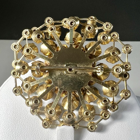 MCM Blue Aurora Borealis Rhinestone Statement Brooch Pin Gold Tone 2‎ 1/4" - Picture 5 of 7